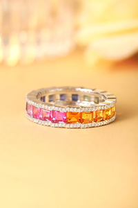Luxury 925 <b>Silver</b> <b>Eternity</b> Band <b>Ring</b> With Baguette Cut Zircon Channel Setting Geometric Pattern Unisex Everyday Wear - Product Image 5