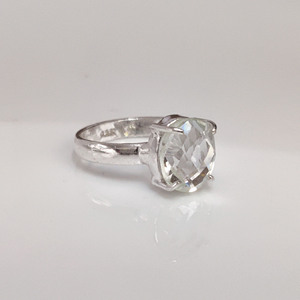 Faceted White Topaz Gemstone <b>Ring</b> 925 Silver Crystal <b>Ring</b> <b>Dainty</b> Minimalist <b>Ring</b> For Her - Product Image 3