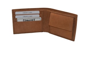 Cartera Bifold de Cuero Genuino para Hombre, Color Bronceado, Sin Cierre, Tarjeteros de Diseño de Fábrica al por Mayor con Bolsillo para Monedas - Product Image 2