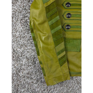 Veste en cuir 100% HAUTE QUALITÉ verte, style gothique punk Napoléon, pour hommes, taille XL, vente en gros d'usine, OEM ODM - Product Image 5