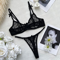 Nouvelle combinaison sexy noire en dentelle et résille à bords bouffants, style Pure Desire, avec ensemble de lingerie ajourée et transparente, lingerie féminine