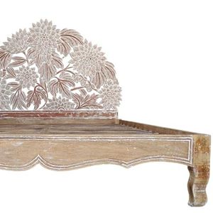 Luxury Handcrafted Solid Wood Bed <b>Frame</b> Ornate Sunburst Floral Carving <b>Antique</b> White Wash Finish - Product Image 2
