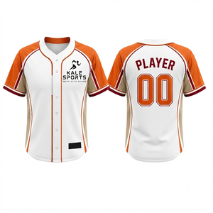 Maillots de baseball personnalisés imprimés par sublimation, respirants, antibactériens, à séchage rapide, à boutons, uniformes, col en V, 100% polyester, unisexe - Product Image 1