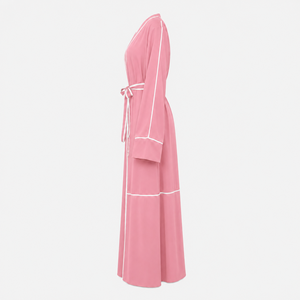 Abaya de haute qualité à devant ouvert, manches longues, élégante, avec ceinture, style long et élégant, avec passepoil. - Product Image 4