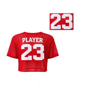 Custom Red American Football Jersey Women See Through <b>Mesh</b> Crop <b>Top</b> Short Sleeve Crewneck Cheerleader Streetwear Sports Shirts - Product Image 4