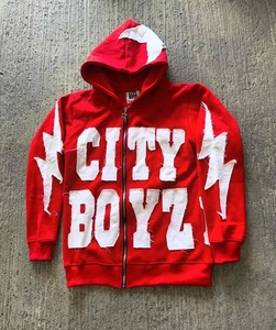 Sweat-shirt à capuche zippé en polaire noir pour homme City Boyz, design avec lettres appliquées, style streetwear, coupe ample - Product Image 4