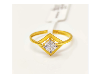 Anillo de Oro Sólido de 22K con Circonita Cúbica para Mujer, Anillo de Compromiso Solitario de Oro Amarillo Real Hecho a Mano, Joyería Fina para Boda - Product Image 1