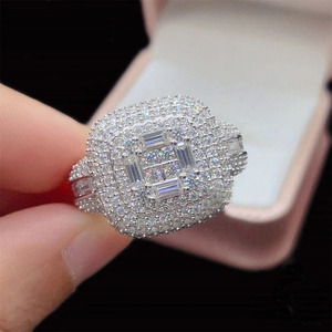 <b>Iced</b> Out Hip Hop Engagement Moissanite Baguette Cut Cluster <b>Ring</b> Custom Design 925 Sterling Silver Rhodium Plated Wedding <b>Ring</b> - Product Image 3