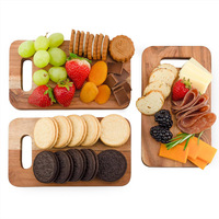 Mini planches de charcuterie en bois sans danger pour les aliments Lot de 3 assiettes personnelles de petite taille Plateau de service rectangulaire en bois d'acacia pour les aliments, les collations