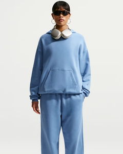 Sudadera con capucha extragrande para mujer, con hombros caídos, bolsillo canguro, color azul liso, forro polar - Product Image 2