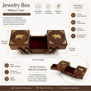 Caja de Joyería de Madera de Palisandro India de Lujo, Organizador Deslizante de 2 Niveles con Incrustaciones de Latón, Caja de Almacenamiento Hecha a Mano, Caja Decorativa para Regalo - Product Image 5