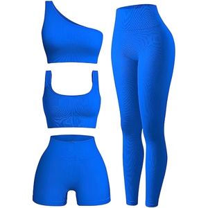 Ensemble de yoga 4 pièces pour femmes, respirant, en nylon et élasthanne, avec soutien-gorge de sport et leggings découpés avec précision, vêtements de sport, personnalisation OEM, vente en gros - Product Image 1