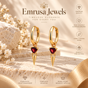 Garnet 925 Sterling <b>Silver</b> Earrings – Gold Vermeil <b>Huggie</b> with Trillion Spike Drop - Product Image 6