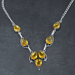 925 <b>Solid</b> Sterling <b>Silver</b> Gemstone Jewelry Yellow Citrine Quartz Gemstone Jewelry, Handmade <b>Silver</b> Gemstone Jewelry Supplier - Product Image 2