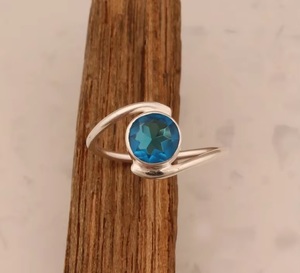 Bague en quartz bleu naturel, argent sterling 925, unisexe, bague de mariage avec pierre précieuse, bijoux faits à la main, fournisseur en gros - Product Image 4