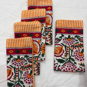 ผ้าเช็ดปากทำมือลายพิมพ์วินเทจ ผ้าฝ้าย 100% สีสันหลากหลาย ทนทาน ออร์แกนิค เนื้อนุ่ม ขนาด 16x16 นิ้ว ซักแล้ว ใช้ได้ทั้งที่บ้านและร้านอาหาร - Product Image 3