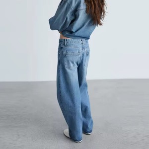 Mide Rise OEM ODM Customized Logo Women's Loose Jeans Breathable Denim Rivet <b>Decoration</b> Casual Solid Waist Placement - Product Image 6