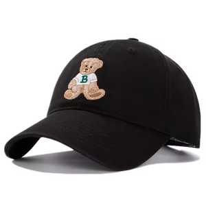 <b>Black</b> Unisex <b>Baseball</b> <b>Cap</b> With Embroidered Bear Character Casual Adjustable Hat For Adults Four Seasons Wear - Product Image 1