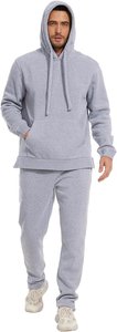 Men's <b>Light</b> Blue Hooded Sweatshirt Set Regular Fit Cotton Fleece Casual Autumn Solid Color Breathable Joggers Pants - Product Image 4
