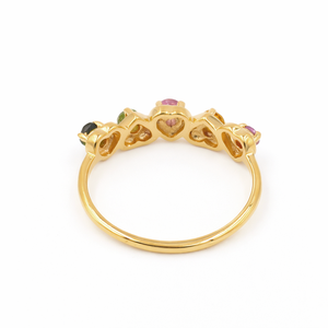 แหวนเงินแท้ 925 ประดับทัวร์มาลีนหลากสี รูปหัวใจห้าเม็ด ดีไซน์เนอร์จิวเวลรี่ - Product Image 5