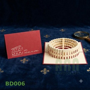 Carte de vœux carrée en papier kraft découpée au laser 3D personnalisée Colosseum, haute qualité, style Amour/Japandi Europe, impression UV thermique 4 couleurs - Product Image 4