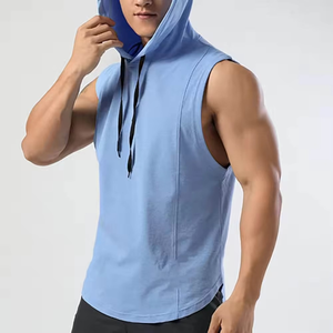เสื้อกล้ามมีฮู้ดแขนกุดลำลองสำหรับผู้ชาย สีฟ้าอ่อน ระบายอากาศได้ดี แห้งเร็ว โพลีเอสเตอร์ ทรงปกติ ใส่ได้ทุกฤดูกาล ชุดกีฬา - Product Image 5