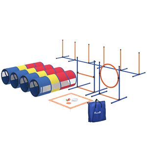 Parcours d'agilité pour chiens de 12 pièces avec anneau d'obstacle réglable, 4 tunnels et poteaux de maniuvres - Product Image 1