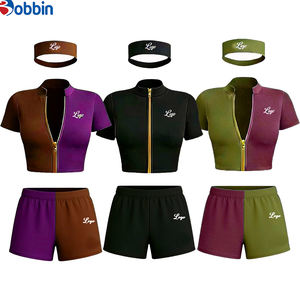 Conjunto Deportivo de 3 Piezas para Mujer, Transpirable, de Secado Rápido, en Spandex/Poliéster, con Chaqueta Corta con Cierre, Pantalones Cortos y Diadema, Estilo Hip Hop - Product Image 3