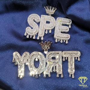 Collier de luxe avec pendentif lettre « SPE » entièrement serti de diamants Moissanite, bijoux streetwear pour hommes - Product Image 2