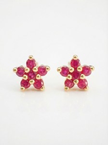Boucles d'oreilles clous fleur saphir rose en argent sterling 925 plaqué or 14 carats, cadeau pierre de naissance de septembre pour femme - Product Image 3