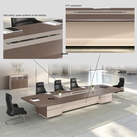 Table de réunion de luxe haut de gamme en forme de bateau de 14 pieds pour 10-12 personnes, avec prises électriques et éclairage LED, idéale pour les dirigeants
