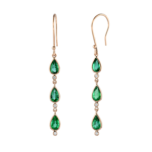 Nouvelles boucles d'oreilles en or jaune massif 18 carats avec émeraudes et diamants véritables, forme goutte d'eau, longues, pour mariages - Product Image 2