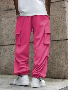 <b>Men's</b> <b>Pink</b> Harem Pants Elastic Waist Drawstring Multiple Pockets Casual Loose Fit Lightweight Breathable Summer Wear - Product Image 2