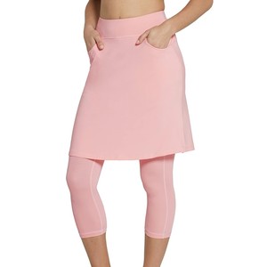 Jupe décontractée modeste pour femme, taille haute, couleur rose unie, mini-jupe trapèze avec poches, respirante, en nylon tricoté, style sportif, toutes saisons - Product Image 1