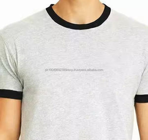T-shirt pour homme 100% coton polyester, poids lourd, col rond, manches contrastées, vêtement décontracté - Product Image 3