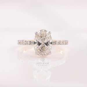 Oval Cut Lab Diamond Engagement <b>Ring</b> Pave Band Yellow Gold Solitaire Style Certified Luxury for Proposal Anniversary Bridal - Product Image 4