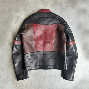 Men's Genuine Leather Motorcycle <b>Jacket</b> With <b>Star</b> Eyes Patches Zipper Closure Moto Biker Style Color Blocking New Design US Hot - Product Image 4