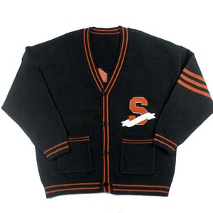 Cárdigan de Punto Negro Vintage con Número 62 Naranja, Suéter Jacquard de Otoño con Manga Larga, Cuello Redondo y Bordado Chenille, OEM - Product Image 1