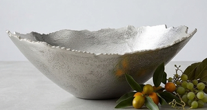 Antique Design Metal Centerpiece Oval Shape <b>Bowl</b> With Sculpted Edges Decorative Antique Modern <b>Silver</b> Color Finished <b>Bowl</b> - Product Image 5