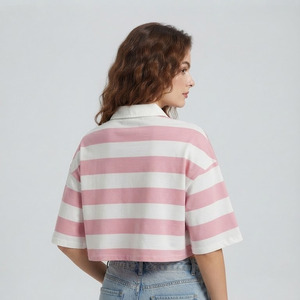 Chemisier court uni pour femme à manches courtes, décontracté, ample, tricoté, respirant, en coton doux et léger - Product Image 2