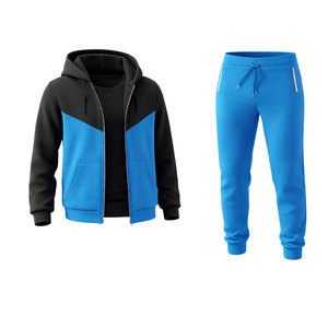 Ensemble de survêtement contrasté noir et bleu pour homme, sweat à capuche zippé et pantalon de jogging, coupe ajustée, vêtements de sport décontractés, vêtements de course pour homme - Product Image 2
