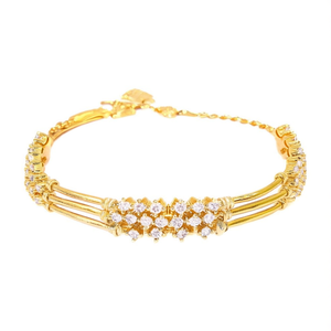 14K Gold Plated <b>Copper</b> Bezel Set Diamond Like <b>Bangles</b> Trendy Engagement Bracelets - Product Image 3