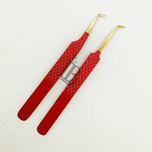 Pince à épiler à 90 degrés très demandée, deux types de styles d'épaule, pour extensions de cils, meilleure qualité, pointes en fibre d'acier inoxydable, avec logo - Product Image 1