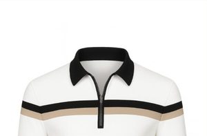 T-shirt à col zippé pour homme, beige et noir, impression personnalisée - Product Image 1