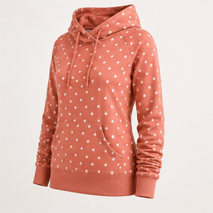 Sudadera con Capucha Personalizable para Mujer, Color Coral Empolvado, Estilo Relajado y Femenino, Talla Mediana, con Estampado de Puntos, en Felpa Suave de Bambú y Algodón - Product Image 3