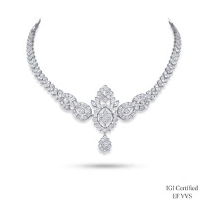 Collar de Diamantes con Diseño Floral Estilo Surindio, Colgante de Lujo en Oro Blanco de 18K con Cadena de Caja para Mujer - Product Image 3
