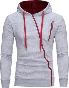 Sudadera con capucha para hombre al por mayor, con cremallera oblicua, gris oscuro, con contraste de verde neón, forro de capucha, bolsillo con cremallera en el pecho, corte regular, informal, 100% algodón - Product Image 5