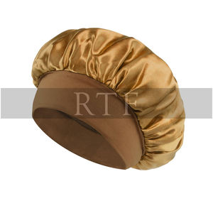 Custom Logo Women Wide Elastic Band Shinning <b>Silk</b> Satin Night Sleeping Chemo Hair Bonnet Hat Cap by Raw to Fine - Product Image 5