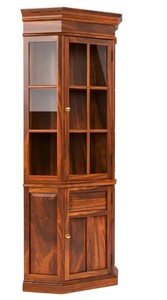 Solid Wood <b>Tall</b> Corner Display Cabinet | Glass Door Curio Cabinet with <b>Storage</b> | Wholesale Living Room Furniture - Product Image 2