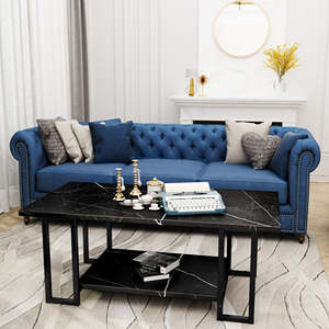 Marble Top Coffee Table Metal Frame <b>Shelf</b> Living Room Sofa Home Furniture Indoor Modern Storage Black Office <b>Desk</b> Work <b>Computers</b> - Product Image 4